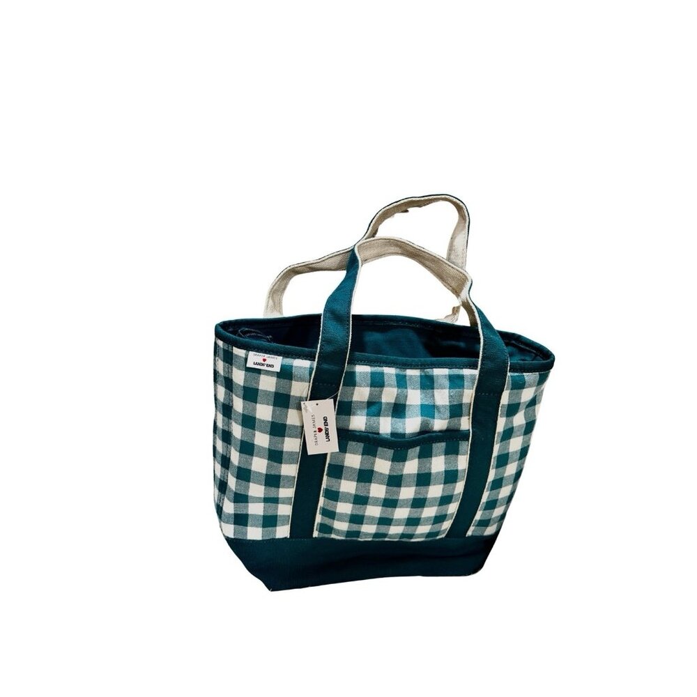 Lands' End Green and White Checkered Tote Bag